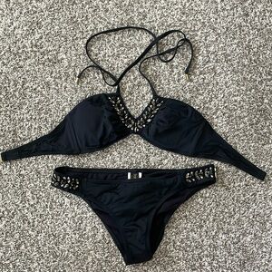 Black/gold jeweled bikini size M (both top and bottom) never worn